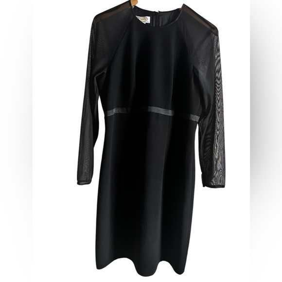 Talbots black dress sheer long sleeves, satin ribbon @ waist simple & elegant - Picture 1 of 10